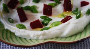 Grilled Beet Cubes With Labaneh And Scallions