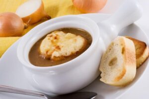 Onion Soup With Swiss Cheese Flakes