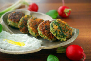 Spinach, Sweet Potato And Goat Cheese Latkes