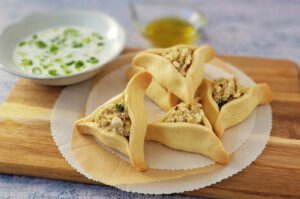Gluten Free Hamantaschen With Roasted Eggplant And Blugarian Cheese (or feta)