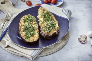 Greek Cheese-Stuffed Eggplant Boats
