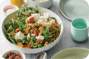 Farro Salad with Sweet Potato, Nuts & Feta