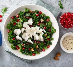 Herb Salad With Pomegranate Arils and Sheep Feta with Honey Mustard Dressing