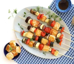 Vegetable-Halomi Skewers